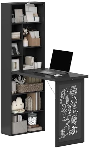 HOMCOM Foldable Convertible Writing Table, Wall Mounted Space-Sav...