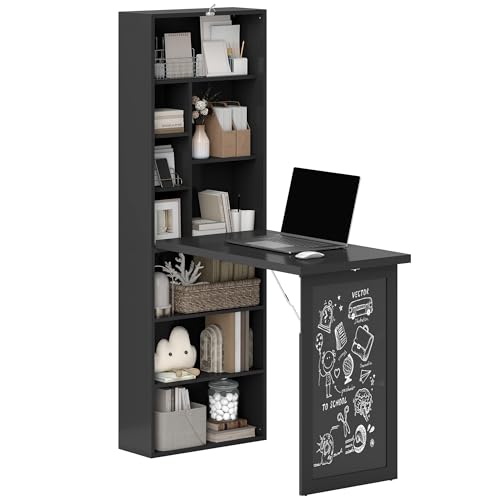 HOMCOM Fold-Out Convertible Writing Table, Wall Mount Desk Cabinet with