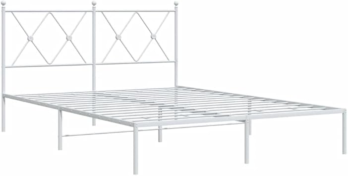 vidaXL Metal Bed Frame without Mattress with Headboard White 140x190cm