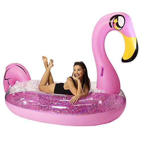 Poolcandy Inflatable Animal Pool Raft Gigantic Glitter Flamingo - Let Your Wild Side Take Flight With This Beautiful 3 Person Glitter Filled Pool & Lake Raft #TOP1