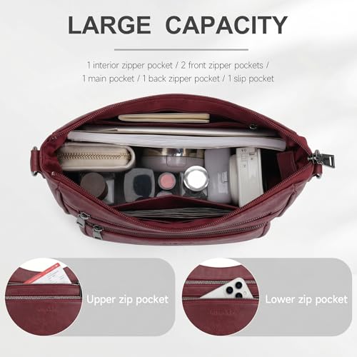 Image of KITEVIUN Crossbody Bags for Women Leather Purse Trendy Multi Pocket Shoulder Handbags with Adjustable Guitar Strap