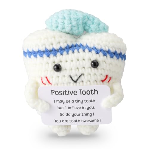 TOYMIS Funny Positive Tooth Doll, Handmade Crochet Plush Toy with Card Cute Dental...