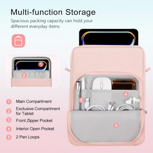 Image of TiMOVO 13 Inch Tablet Sleeve with Shoulder Strap, Pink | Fits iPad Air 13 inch, iPad Pro 13 inch /12.9 inch, Surface Pro 12, Galaxy Tab S10 Plus /FE+, Remarkable Paper Pro 11.8 inch