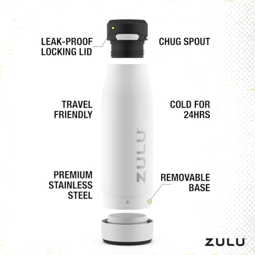 Image of ZULU Ace Vacuum Insulated Stainless Steel Water Bottle with Chug Spout, Leak-Proof Locking Lid and Removable Base for School, Backpack, Sports, Gym, Travel