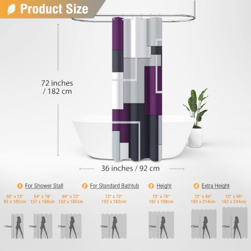 BTTN 36x72 Half Modern Geometric Waterproof Fabric Shower Curtain, Purple by BTTN - Used condition - Image 2