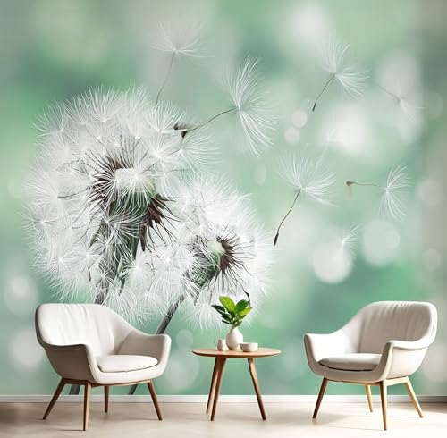Carta Da Parati Murale 3D Grigio-Verde Fiori Di Tarassaco Interno Decorazione Murale Adesivo Artistico Piante Naturali Seta Tv Sfondo Pittura Soggiorno Camera Da Letto,150X105Cm