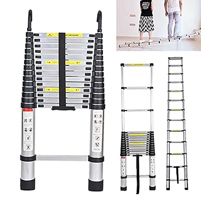 14.5FT/4.4M Telescoping Ladders EN131 Standards Multi-Purpose Telescopic Ladder Folding Ladder Loft Attic Ladder Folding Aluminum Extension Ladder for Home Building Maintenance Garden Work Access Loft