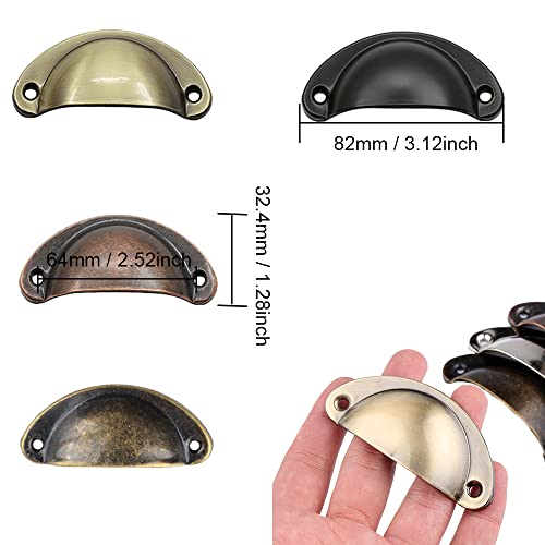Lxoraziy 12 Pcs Shell Cup Handles, Vintage Half Moon Pull Handles, Antique Bronze Furniture Knobs, for Cabinet Cupboard - Image 3
