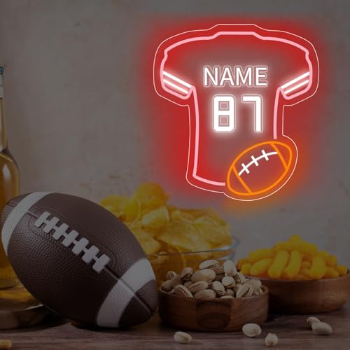 Image of Custom Football Jersey Neon Signs for Wall Decor Football Neon Sign with Custom Name and Number Personalized Sports Neon Light for Bedroom Sports Light Up Sign LED Signs for Football Lover Gifts
