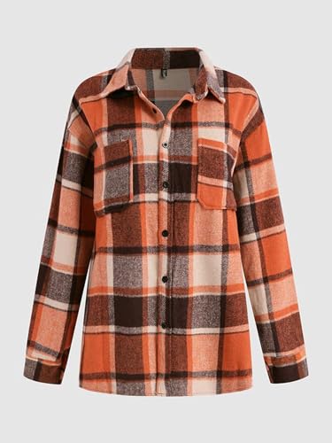 Flamingals Button Down Shirts for Women Oversized Plaid Long Sleeve Loose Fit Casual Blouses Tops2