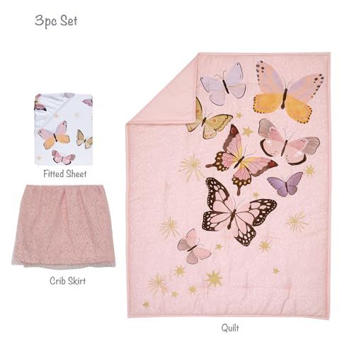 Image of Lambs & Ivy Butterfly Dreams Pink /Gold 3-Piece Nursery Baby Crib Bedding Set