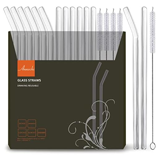 ANNVCHI 16 Pack Reusable Glass Straws,Set of 6 Straight and 6 Bent with 4 Cleaning Brush,Perfect for Smoothies,Tea, Juice, Milkshakes(8.5''x10 MM)