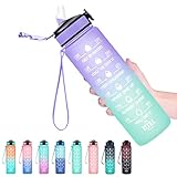Hyeta 32 oz Water Bottles with Times to Drink and Straw, Motivational Water Bottle with Time Marker, Leakproof, Drinking Sports Water Bottle for Fitness, Gym and Outdoor