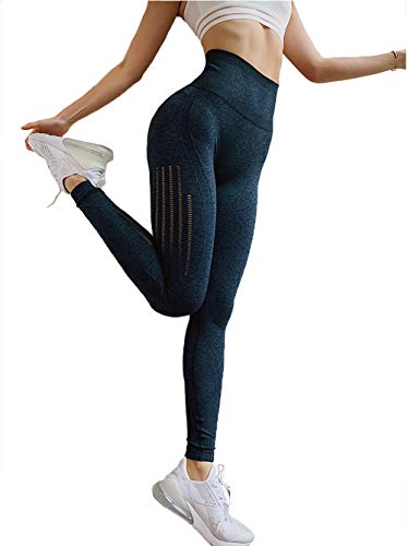 Pantalon de Yoga Taille Haute, Pantalon de survêtement Skinny Respirant, Pantalon élastique sans Couture (Bleu Marin, M) Cover