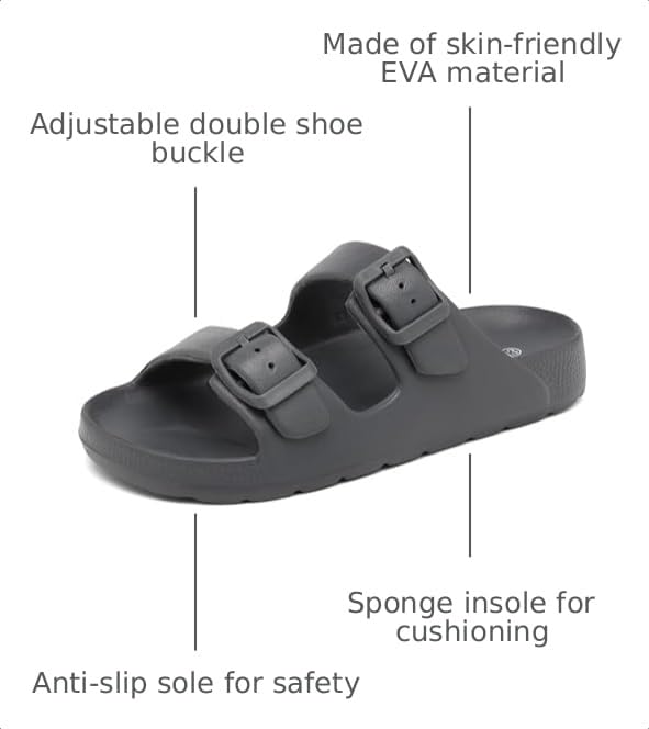 Image of INMINPIN Boys Girls Double Buckle Slide Sandals Comfort Beach Pool Shower Slippers Adjustable Indoor Outdoor Little Kid /Big Kid