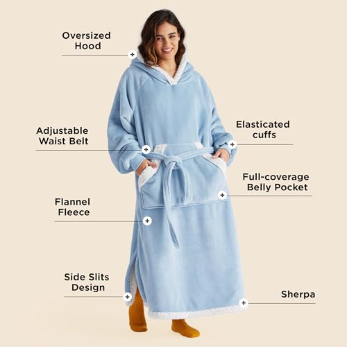 Image of Bedsure Wearable Blanket Hoodie, Cozy Long Hooded Blanket Sweatshirt as Mothers Day Hoodie Gifts for Mom Women, Small, Sky Blue
