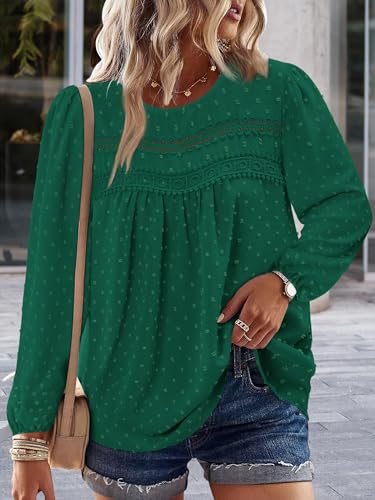 BETTE BOUTIK Womens Boho Fall Long Sleeve Shirts Crewneck Dressy Casual Blouses Trendy Flowy Tops