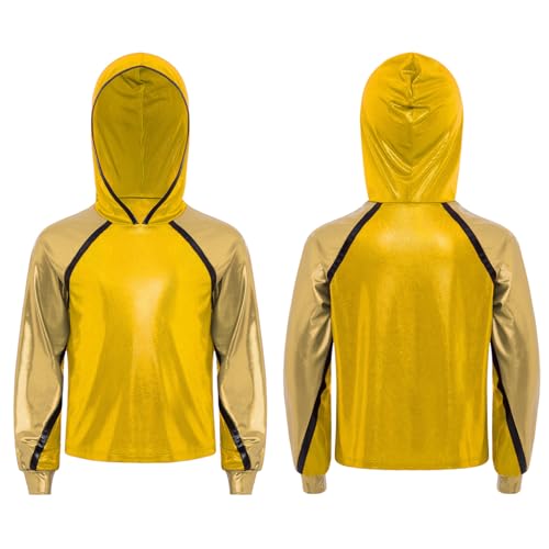 YiZYiF Kids Girls Boys Metallic Hoodies Long Sleeve Hooded Jacket For Jazz Dance Sports Workout3