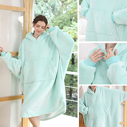 Sted Blanket Hoodie For Women & Men, Hoodie Wearable Blanket Adult, Sherpa Fleece & Flannel Blanket With Sleeves And Giant Pocket, Machine Washable, Birthday Gifts For Women, Teal #TOP2