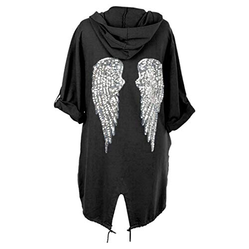 Janisramone Frauen Damen Neu Sequin Engel Flügel Zurück Baggy Übergroß Kapuzenpullover Strickjacke Jacke Sweatshirt Oben Cover