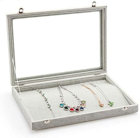 STYLIFINGSTYLIFING Necklaces Storage Box, Velvet Jewelry Tray for Display Clear Lid, 20 Hooks Holder for Necklaces Bracelet, Stackable Showcase Lockable, Gifts for Girls Women Mom Wife