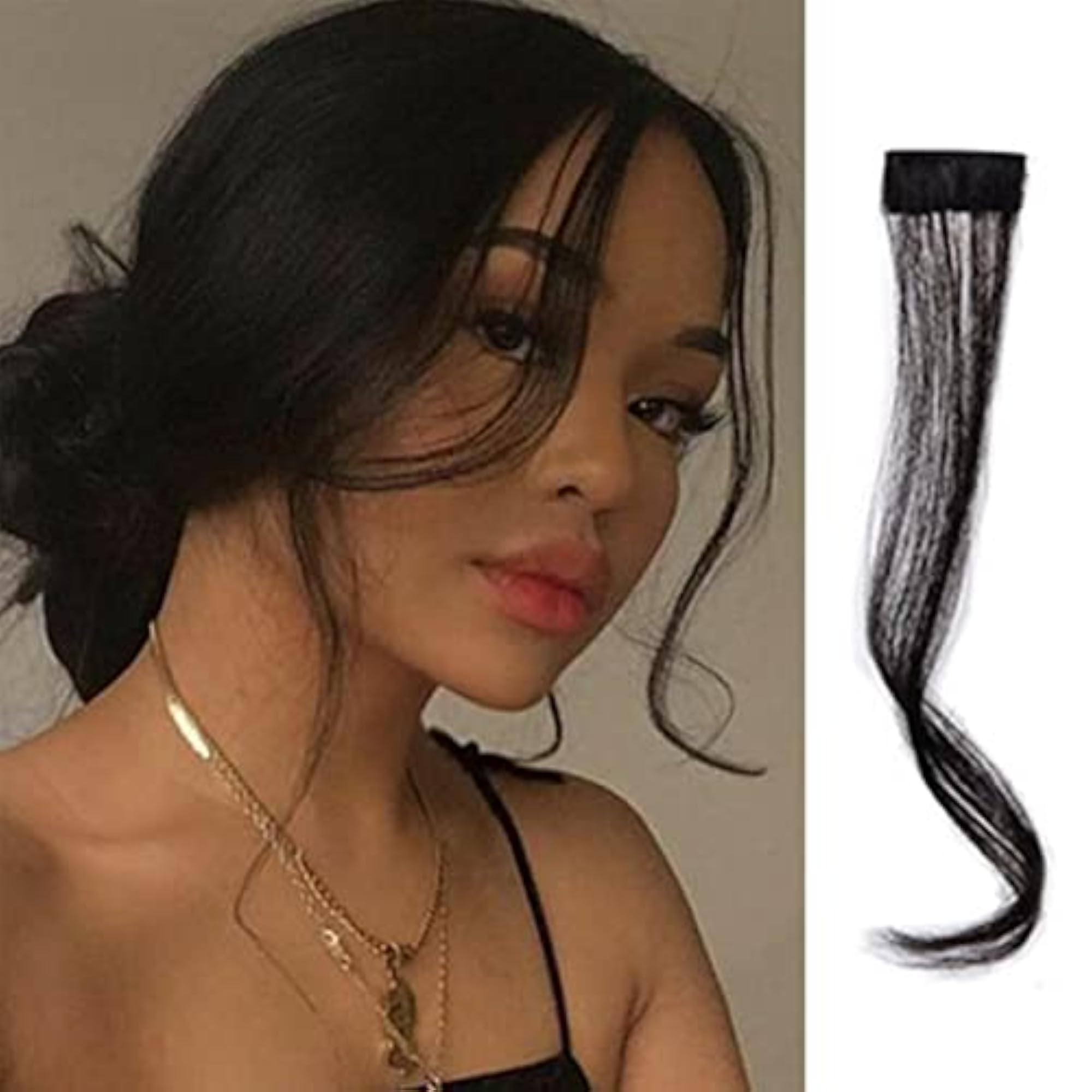 2pc Natural Long Wavy Curly Bangs Hair Clip Extensions