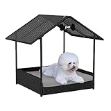 Scurrty 34'' Dog House Outdoor Large Wicker Dog Sofa Chiar Bed Furniture Style Raised Rattan Bed Rattan Dog Sofa for Indoor/Outdoor with Water Resistant Cushion Cover