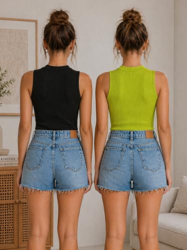 Image of Toochki Tops for Women Crop Top for Women's Tank Activewear Tee Casual Sports Cotton High Neck Camisole Pack of Two (2)