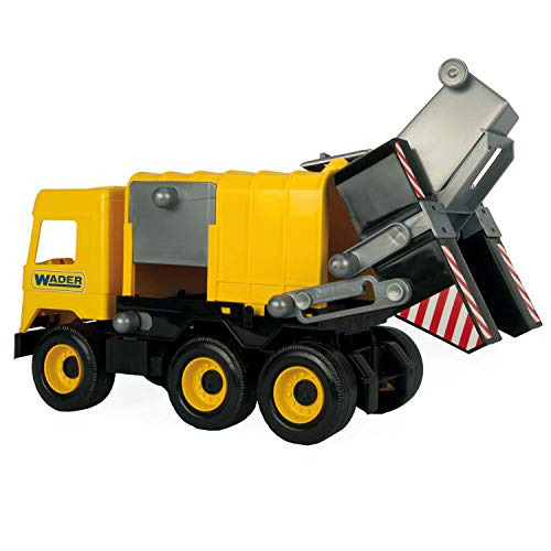 Wader Tigres_32123 Middle Truck Müllwagen mit Mülltonne und mehreren Klappen, ab 12 Monaten, ca. 43 cm, gelb… – Bild 5