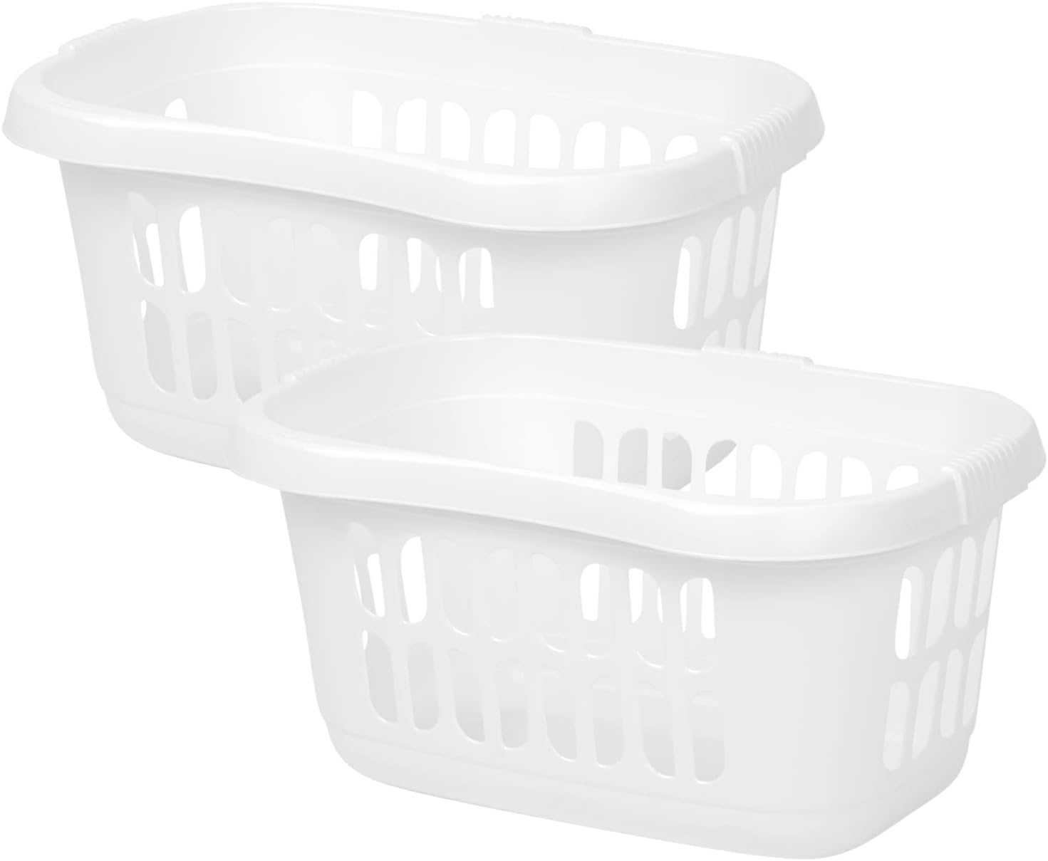 JMS we create Smile (Set of 2) - Plastic Hipster Rectangular Laundry Baskets for Washing Clothes Linen Storage Basket Tidy Organiser for Bathroom, Laundry Room, Kids Nursery (Ice White)