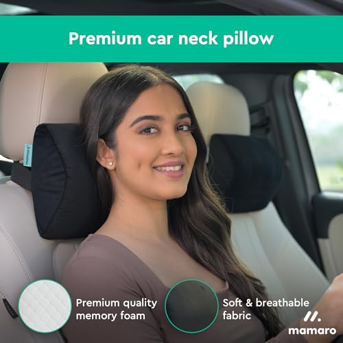 Image of Car Neck Rest Pillow, Memory Foam Head Rest & Neck Support Cushion for Car Seat, Office Chair | Comfortable Ergonomic Design for Neck Pain and Muscle Tension Relieve (Black, 11x8x3 Inch)
