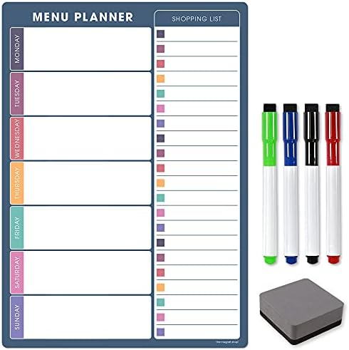 TMS A4 Weekly Meal Planner for Fridge | Magnetic Whiteboard Calendar and Shopping List | Use for Food Prep and Family Planning | Dry Wipe Memo Board for Kitchen | Made in the UK [30 x 21cm]