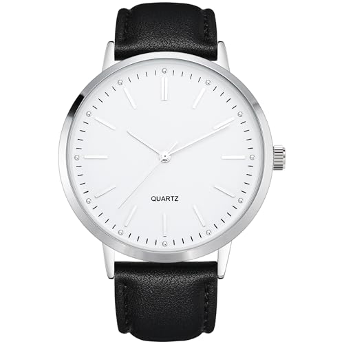 NUOVO Herrenuhr Leder Armbanduhr Moderne Klassische Quarzuhr Leicht zu lesen Schwarze Herrenuhr Business Casual Minimalistische Uhr Weiß
