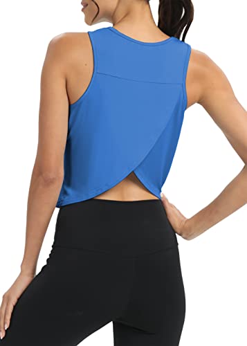 Image of Mippo Workout Tops for Women Cropped Open Back Sleeveless Tank Tops Athletic Gym Yoga Shirts Loose Fit