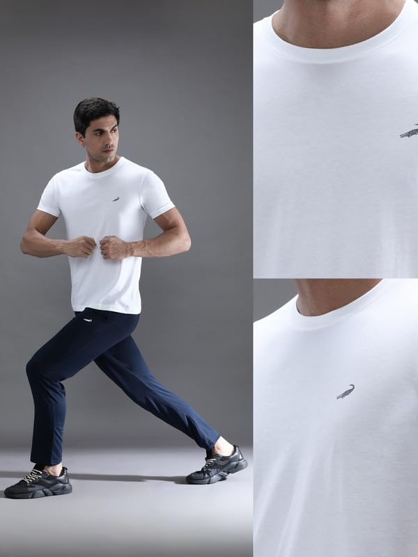 Image of CROCODILE Men Solid Sport Fit T Shirt | Round Neck | Short Sleeve | Regular Length | Basic Casual Pull On Topwear Grey Melange