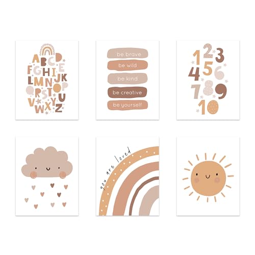 Image of L&O Goods Baby Letters and Numbers | Poster Prints for Home, Playroom, Nursery Classroom Decor | Rainbow, Educational Art Decorations or Prints, Wall Art | Poster Size 8.5 X 11 | Set of 6 (Unframed)