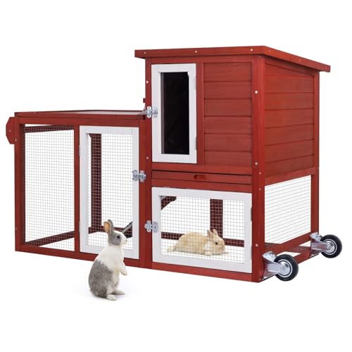 Image of Rabbit Hutch Indoor Outdoor Bunny Cage Small Chicken Coop Asphalt Roof
