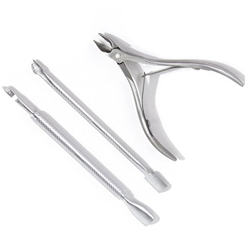 Cuticle Nipper with Cuticle Pusher-Professional Manicure Tools Stainless Steel Cuticle Remover Pedicure Tool-Durable Predicure Kit for Fingernails and Toenails (3pcs,Silver)