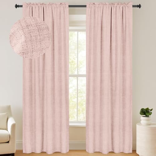 Image of 100% Blackout Shield Linen Blackout Curtains 108 Inches Long 2 Panels Set, Black Out Curtains for Bedroom, Thermal Insulated Rod Pocket Window Drapes Living Room, 50W X 108L, Blush Pink