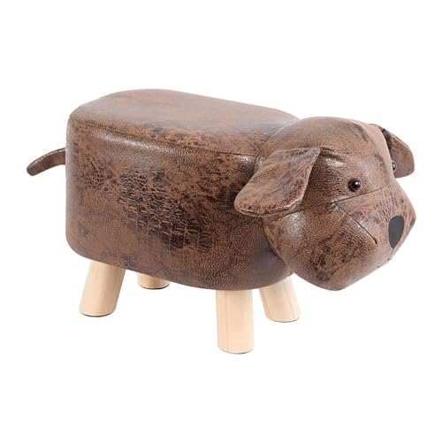 Ioensy Animal Footstool Upholstered Ottoman Foot Rest Shoe Changing Stool for Living Room, Brown