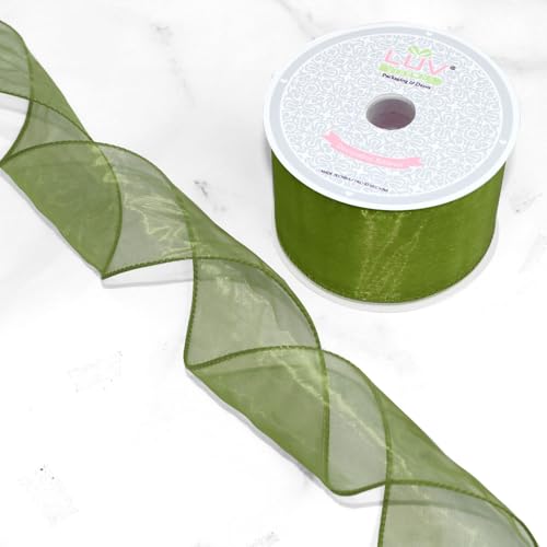Creative Ideas Wired 2.5 Inch Organza Ribbon 10 Yards Moss Green