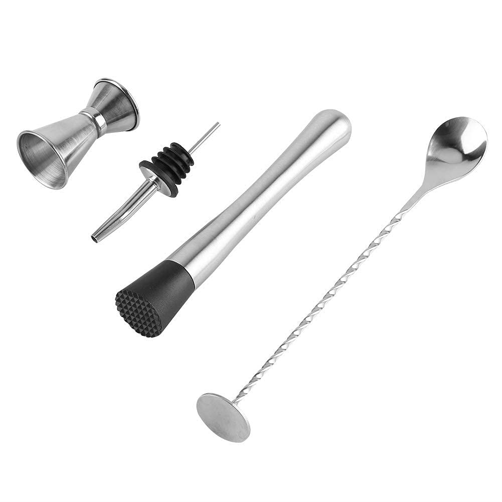 4pcs/ Set Durable Stainless Steel Drinking Cocktail Mixing Tool Set in Home Bar Party(A)