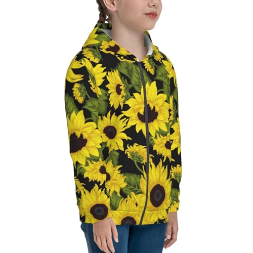 Sunflowers In Vintage Kids Pullover Hoodies Boys Zip Up Sweatshirts Girls Athletic Clothes with Pocket4