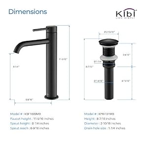 KIBI KBF1009 Solid Brass Single Handle Single Hole Circular Faucet for Bathroom Sink with Pop Up Drain | High Arc Faucet Spout Design | Durable Matte Black Finish | Corrosion and Rust Resistant KIBI KBF1009 Solid Brass Single Handle Single Hole Circular Faucet for Bathroom Sink with Pop Up Drain High Arc Faucet Spout Design Durable Matte Black Finish Corrosion and Rust Resistant