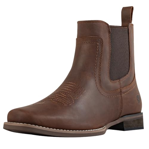 Image of Chelsea Cowboy Boots for Men Western Square Toe Leather Dress Casual Work Ankle Boots Brown