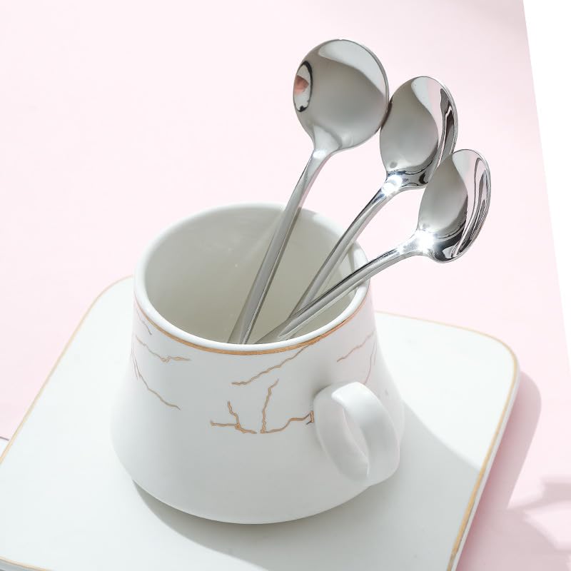 Ce Coffret de Couverts Comprend 6/24/36/48 pièces en Acier Inoxydable 304, Dont Une Petite cuillère Ronde à Long Manche, idéale pour remuer Le café ou Les Desserts. Couleur : Or.