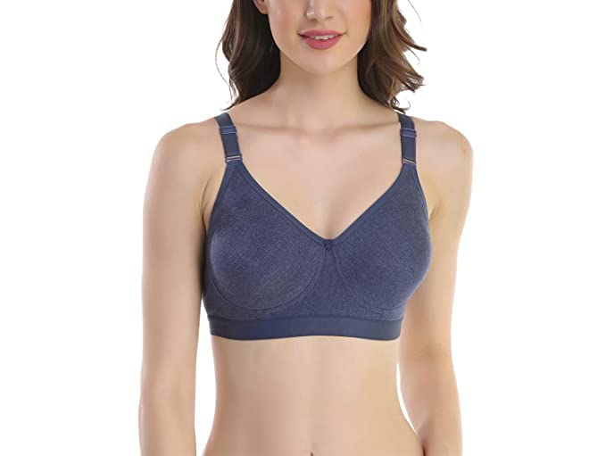 Image of SKDREAMS Blue & Brown & Purple-32D Cotton Blend Seamless Non Padded Non-Wired Full Coverage Pack of 3 Women T-Shirt Bra Combo