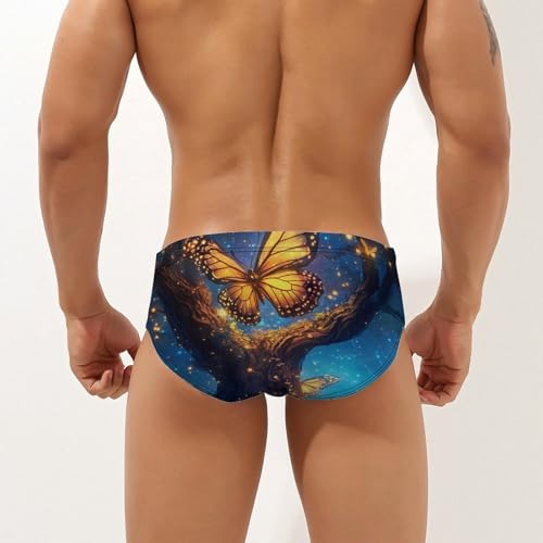 Glitter Tree Glowing Butterfly Wings Printed Swim Briefs for Men Sexy Bikini Swimwear Elastic Beach Trunks Bathing Suit3