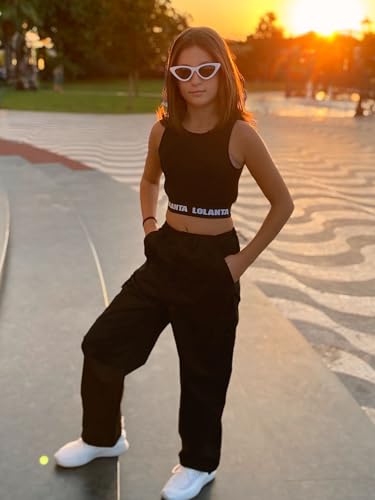 Image of Rolanko Girls Cargo Pants Wide Leg Streetwear Kids Pants with Pockets Trendy Jogger Trousers 4-14 Years