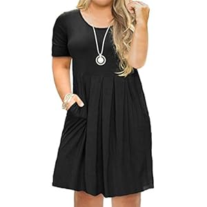 Tralilbee-Womens-Plus-Size-Short-Sleeve-Dress-Casual-Pleated-Swing-Dresses-with-Pockets Tralilbee Women's Plus Size Short Sleeve Pleated Loose Swing Casual Dress with Pockets Knee Length Black 2XL